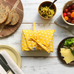 reusable-food-wrap-yellow-polka-dots