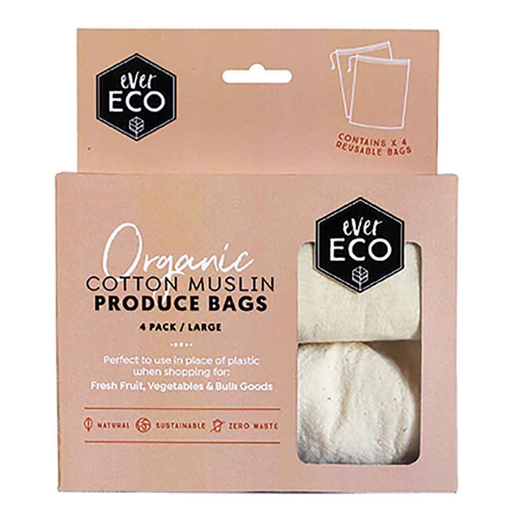 Reusable Organic Cotton Muslin Produce Bags (4 Pack)