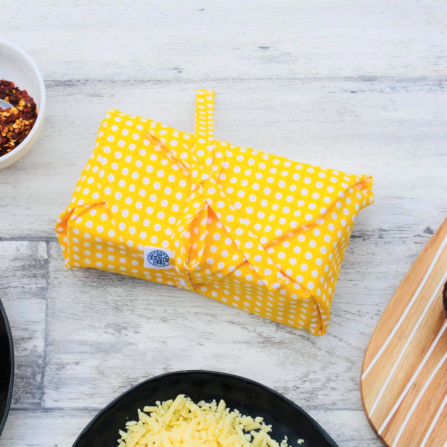 reusable-food-wrap-yellow-polka-dots